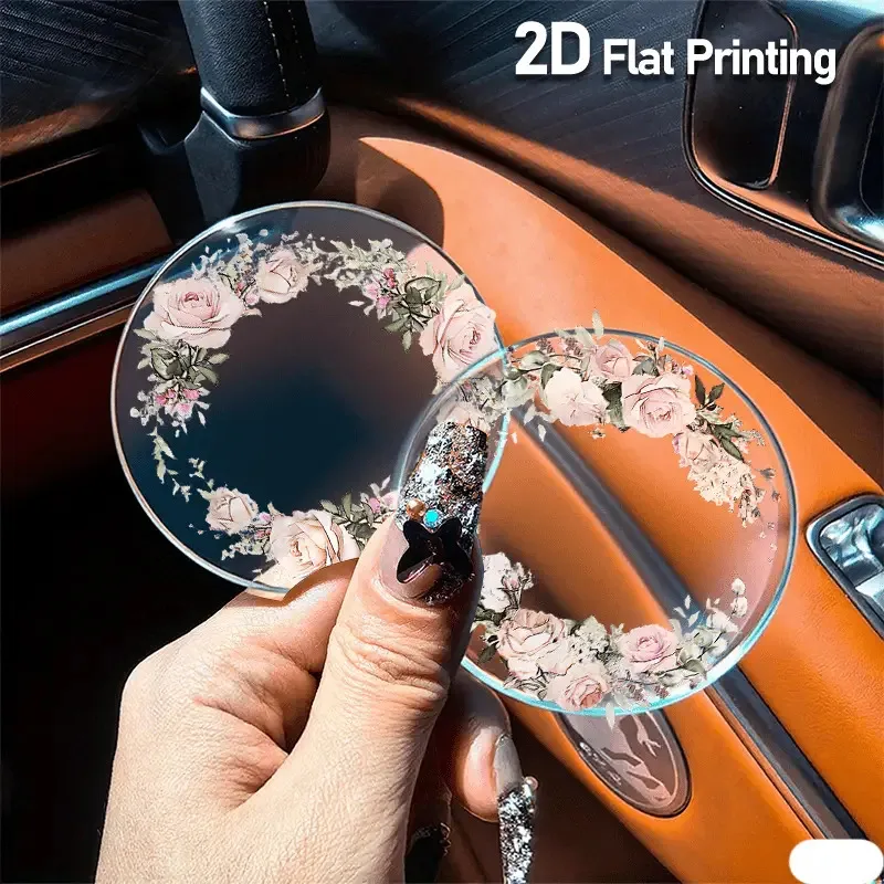 2 Elegant Light Pink Rose Wreath Car Cup Holder- Acrylic Non-Slip Coaster With Floral Design, Suitable Dashboard, Desktop, Home-
