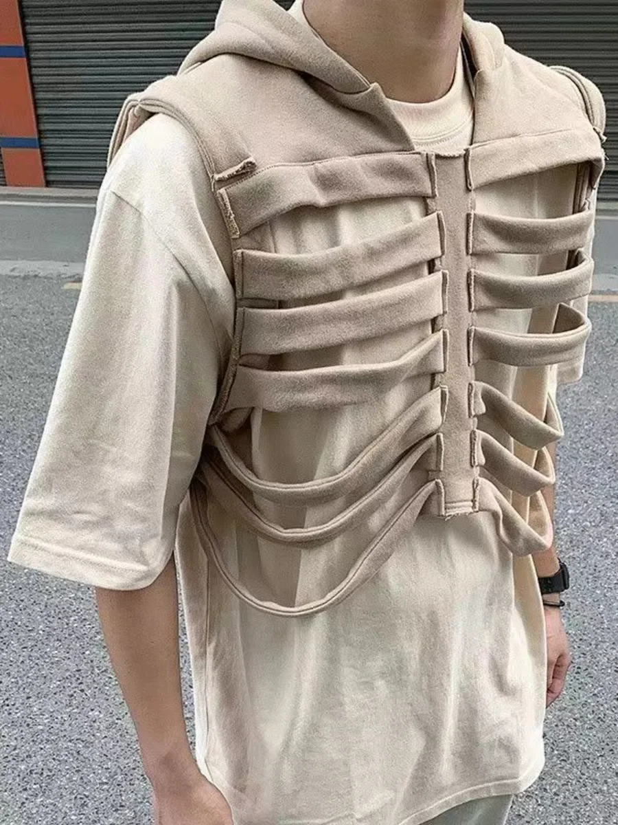 

Хэллоуин дизайн черепа скелет полый жилет с капюшоном для мужчин и женщин тонкая линия специальной формы американский Y2K унисекс майка куртка