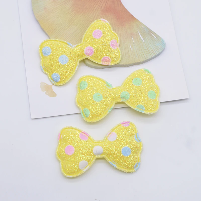 20Pcs 50*30mm Padded Glitter Leather Bow Tie Patches for Clothes Hat Shoes Sewing Applique Headwear Hair Clips Decor Accessories