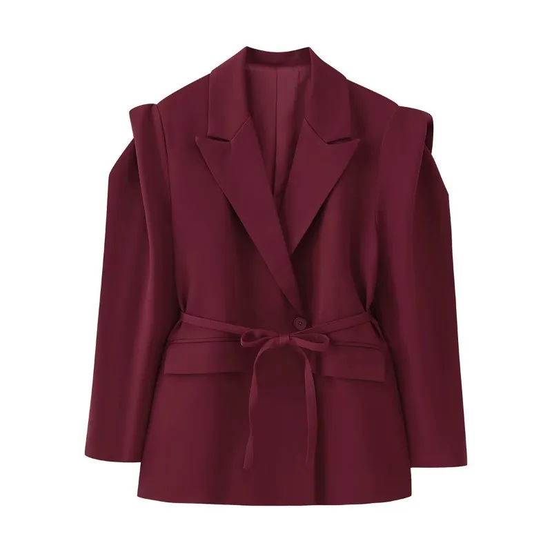 Tops Elegant Commute Suit Jacket Female Loose Outwear Autumn New Women's Distinctive Waisted Lace-up Wide Shoulder Suit Jacket