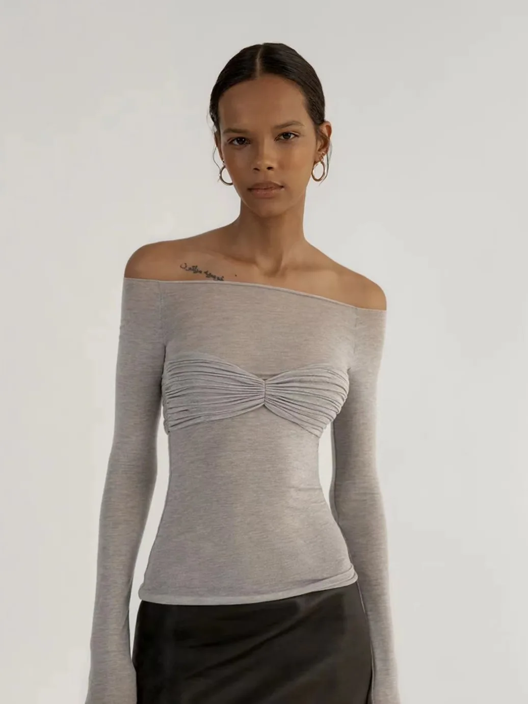

Tossy Mesh Sheer Off-Shoulder Top Shirt For Women New Long Sleeve See-Through Lace Knit Pullover Tops Summer Mesh Top Tee Shirt