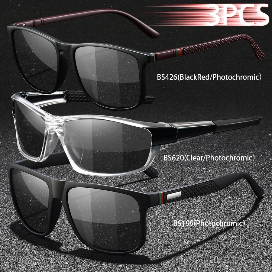 3PCS Photochromic Polarized Sports Vintage Sunglasses Men Women Cycling Driving Mountaineering Chameleon Sun Glasses UV400Eyewer
