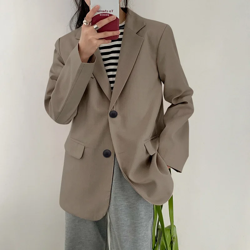 Women's Blazer Long Sleeve Loose Blazers Pockets Jackets Coat Office Lady Jacket Female Notched Tops Suit Blazer Femme Jackets