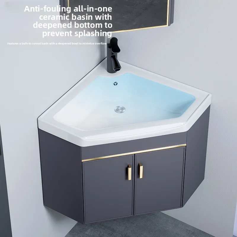 

Комбинированный керамический шкаф для умывальника, треугольный настенный угловой умывальник, комбинация шкафа для ванной комнаты для маленькой квартиры