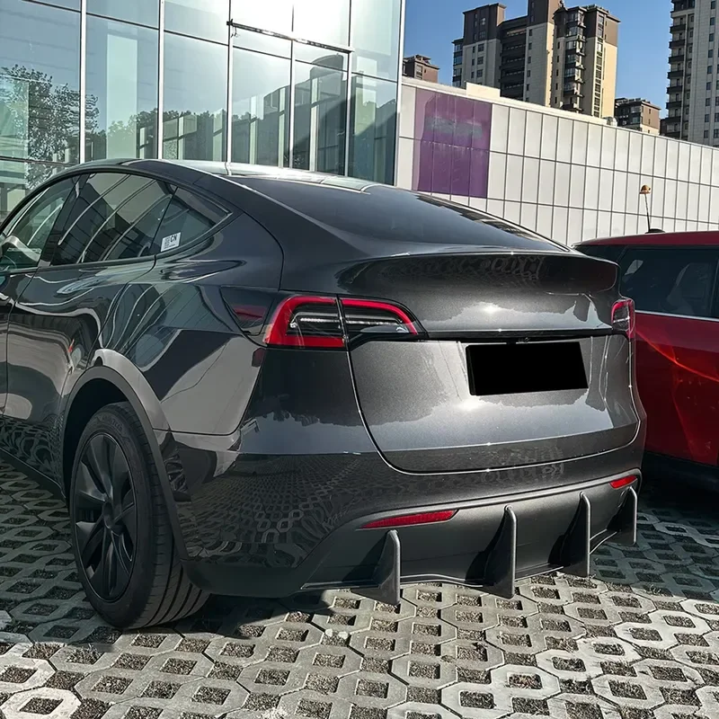Gloss Black/Carbon Fiber Look Rear Shark Chassis Fin Style Bumper Diffuser Lip Wing For Model Y 2017-2024 Spoiler