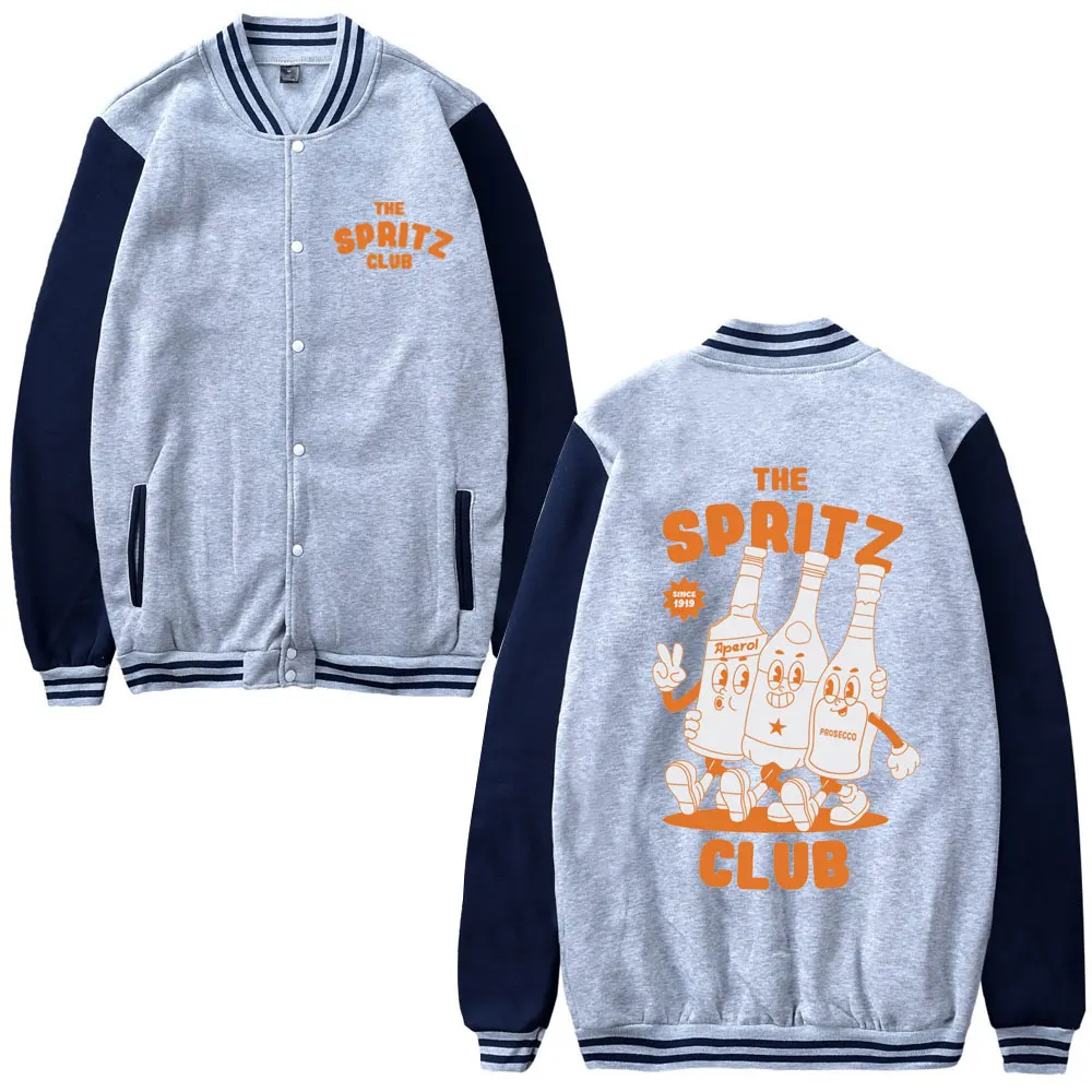 Funny Aperol Spritz Cocktail Graphic Baseball Uniform Men Women Vintage Cartoon Print Baseball Jacket Male Wine Oversized Coat