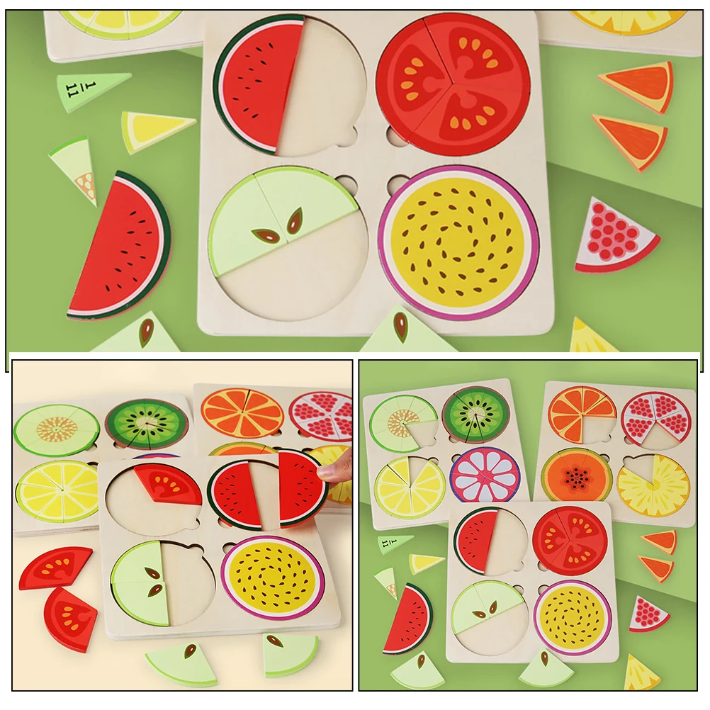 وسائل تعليمية خشبية أداة تعليمية للأطفال الكسر الحسابي اللعب المعرفي لوحة تعليمية نشاط تصنيف الفاكهة