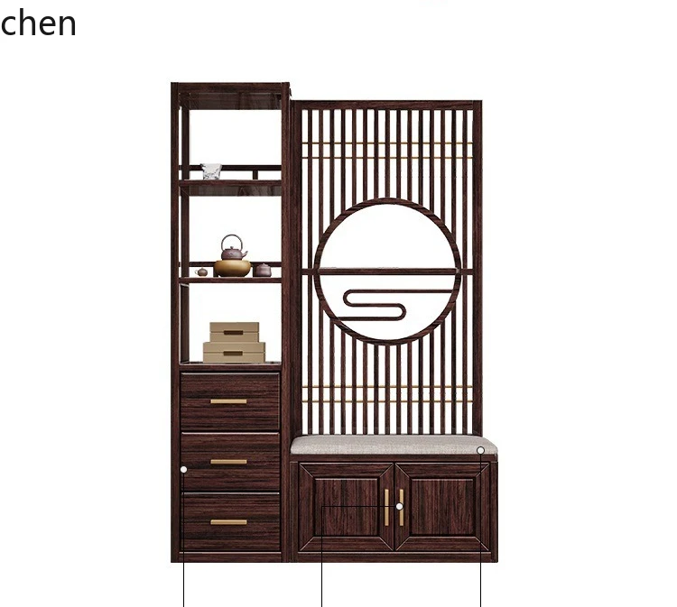 ZML Solid Wood Entryway Cabinet Integrated Wall-Mounted Partition Cabinet Screen Room Hall Cabinet 5