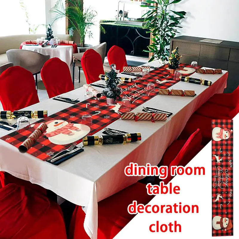 Santa Table Runner Red Black Plaid Table Runner 13x72inch/33x180cm Snowflake Farmhouse Table Runner Red Black Plaid Table Cloth