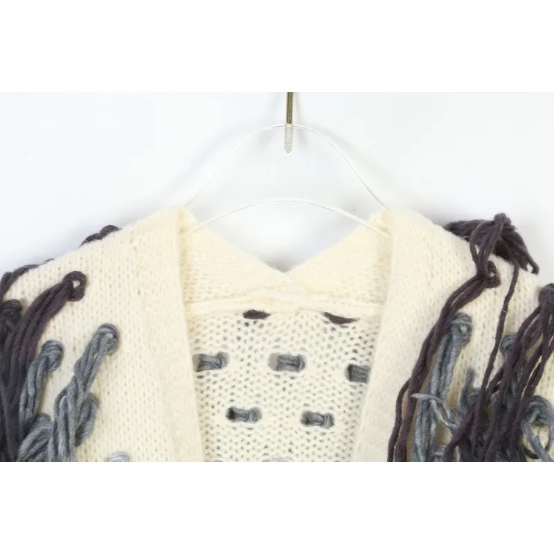 Blouse Outerwear Knitted Cardigan Cape Sweater Women's Vintage Loose-fitting Fringe Gradient Thickened Mid-length Distinctive