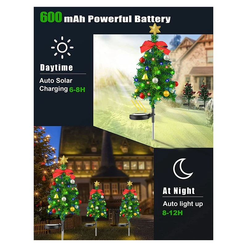 Y51A-2PCS ソーラークリスマスツリーライト屋外防水ソーラーライトクリスマスツリーステークライトクリスマスデコレーション