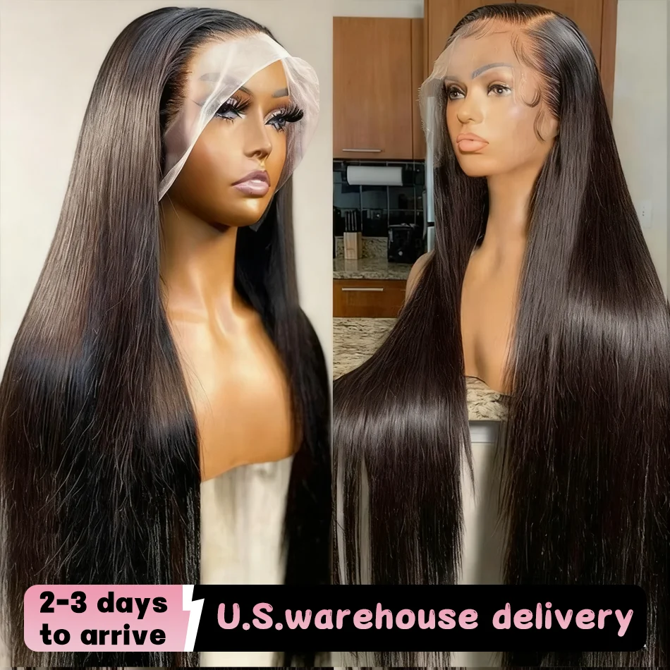 

40 дюймов 100% качественные прямые парики из натуральных волос 13x6 HD Прозрачный парик фронтальной части шнурка 250 Плотность кружева спереди предварительно сорванный парик с застежкой