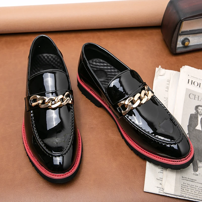 2026 Autumn New Designer Chain Dress Shoes for Men Black Fashion Casual Leather Shoes Male Soft Sole Business Wedding Shoe Man