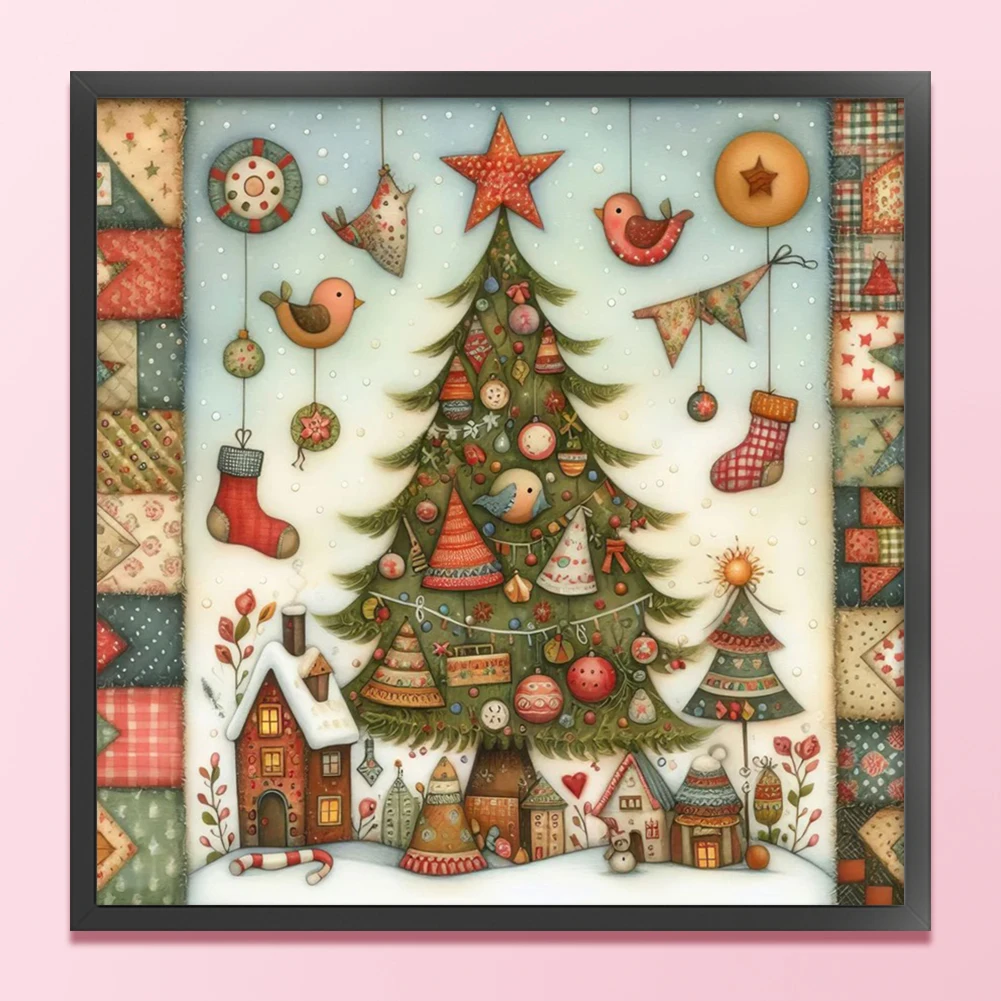 50x50cm Full Embroidery Eco-cotton Thread 11CT Printed Xmas Tree Cross Stitch Kit Arts for Home Christmas Decor Xmas Gifts