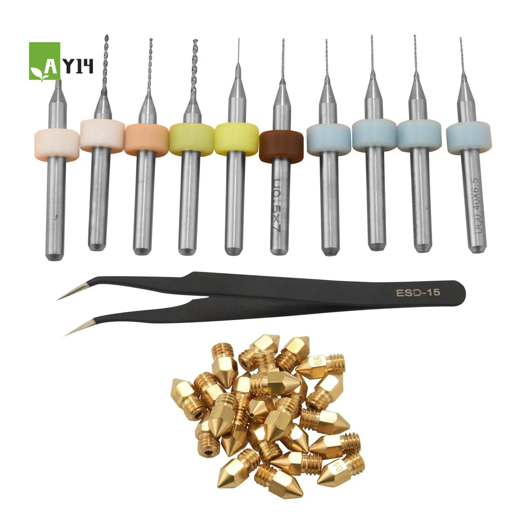 

AY14-3D комплект сопел для принтера MK8 сопла для экструдера медная печатающая головка с чистящими сверлами для Creality CR-10 Ender