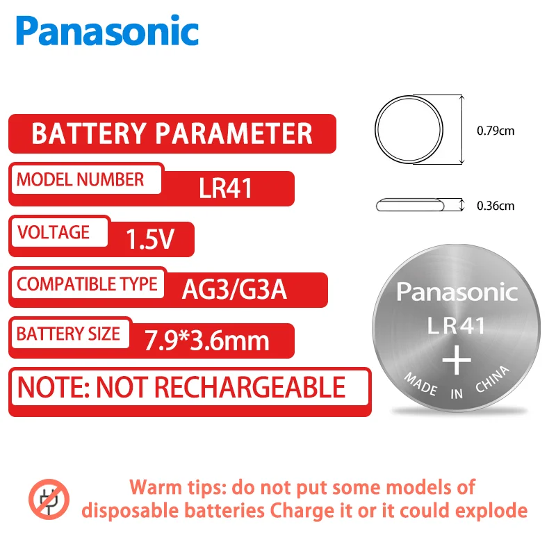 10PCS Panasonic 192 LR41 1.5V Button Cell Batteries SR41 AG3 G3A L736 192 392A For Toys Watch Calculator Computer Clock 0%Hg