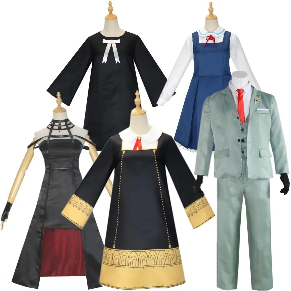 

Anime Spy Family Yor Forger Anya Forger Loid Forger Cosplay Assassin Halter Black Dress Outfit Uniform Costume Halloween stage