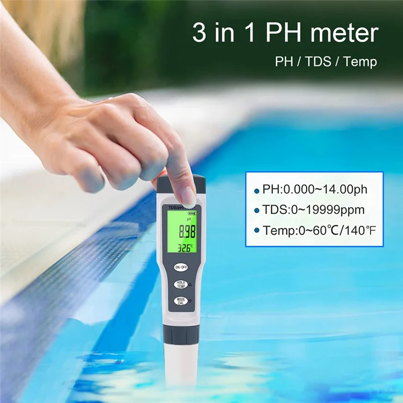 3 in 1 Digital PH Meter for Water, TDS/PH/Temp Meter, Water Tester for Drinking Water, Swimming Pool, Hydroponics