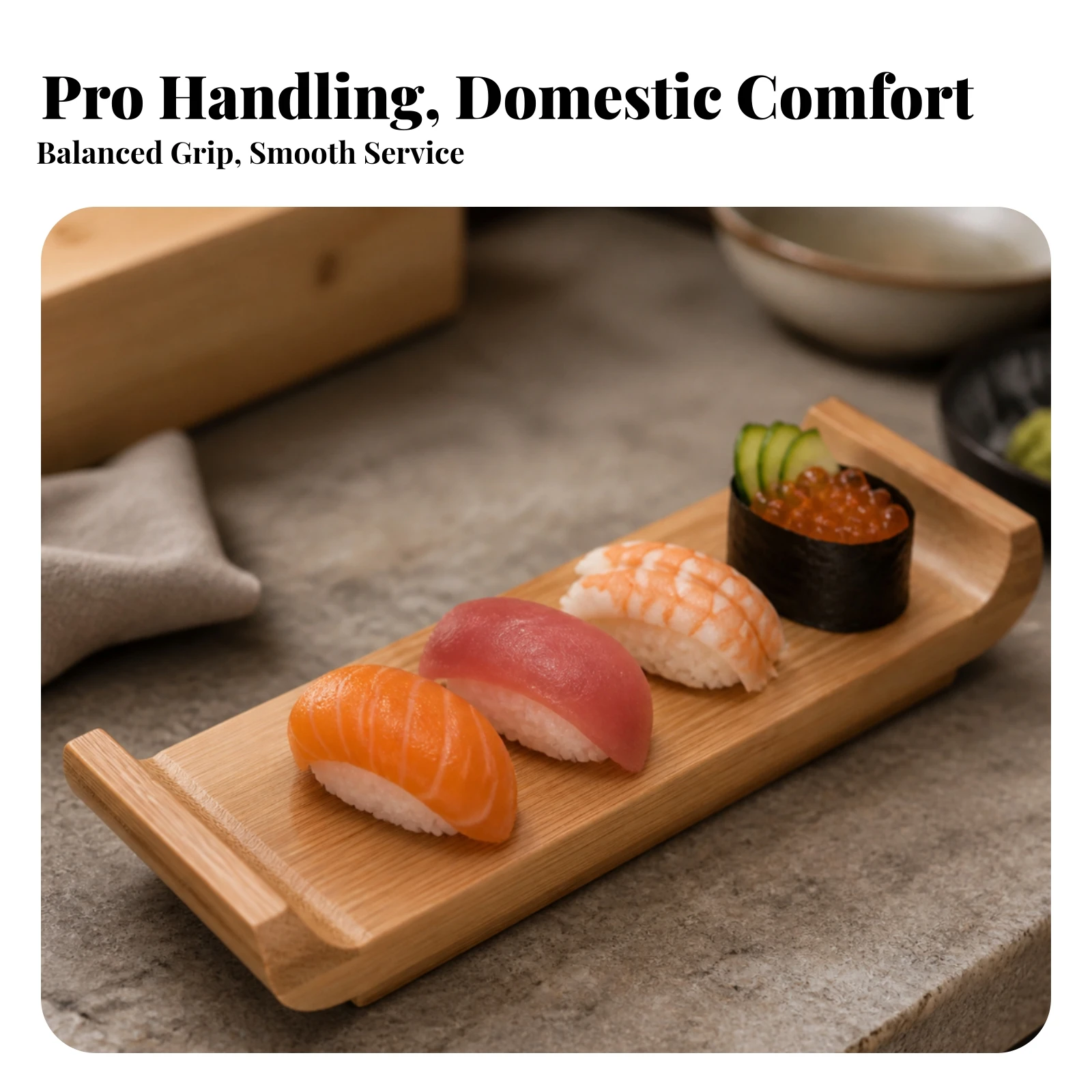 Sushi Board Low-Silhouette Sushi Serving Tray Bamboo Board with Raised Ends Eco-Friendly Authentic for Home Hosts, Restaurants