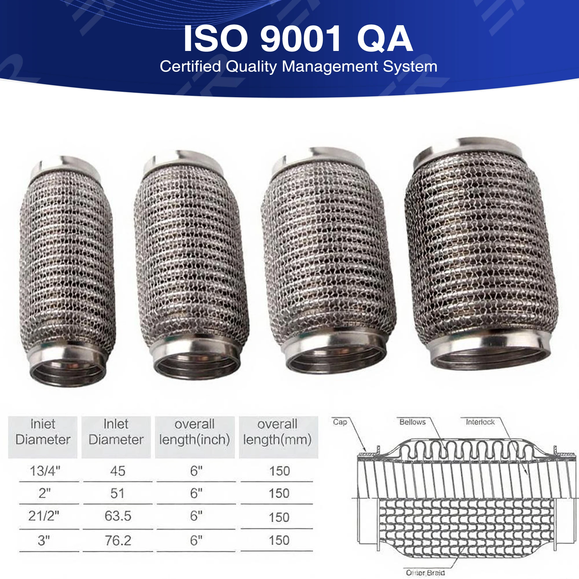 1 قطعة مدخل 64 مللي متر/76 مللي متر سيارة العادم أنبوب الفولاذ المقاوم للصدأ العادم فليكس أنابيب أنبوب فليكس المقرنة مع التعشيق سوبر شبكة مرنة
