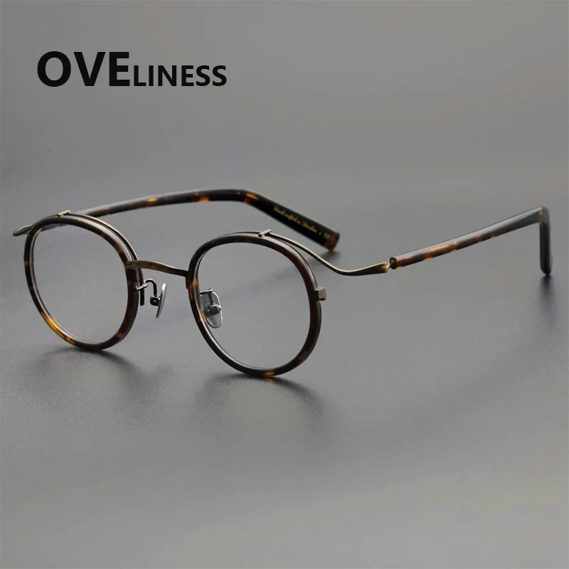 

Оправа для очков из ацетата и титана, мужская, 2026, новая, винтажная, круглая, женская, ретро, мужские полноформатные очки, оправа для очков