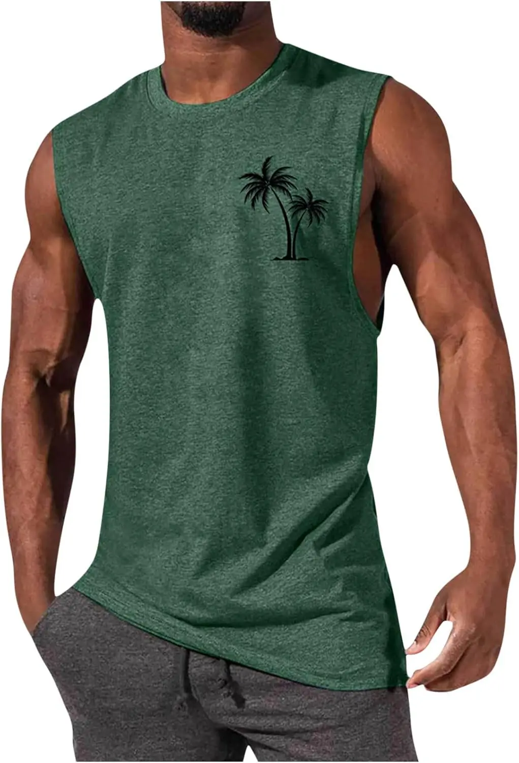 Camisetas sin mangas de playa para hombre, divertidas camisetas gráficas con estampado de palmera, camiseta informal sin mangas con músculos, ropa de moda