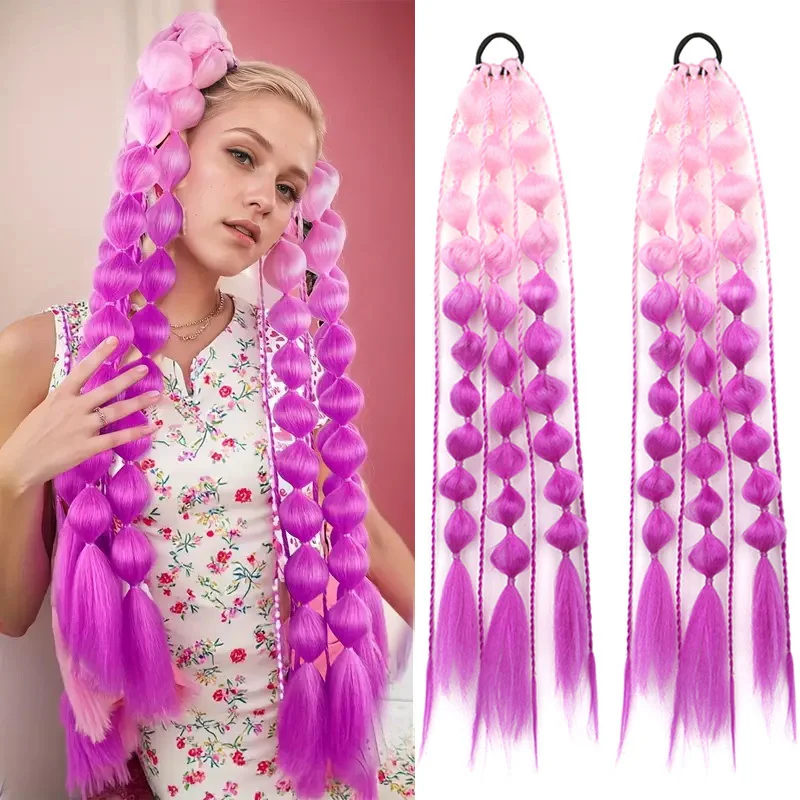 

24Inch 2Pcs Synthetic Gradient Bubble Ponytail With Elastic Band for Women Perfect for Birthday Holiday Parties Accessories