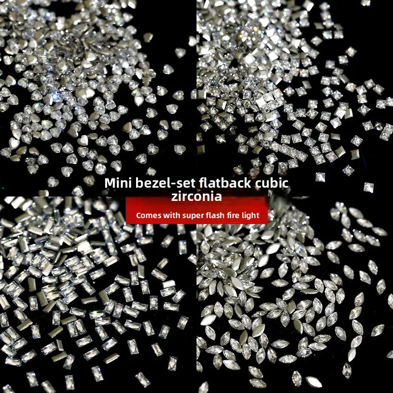 LYLE 50Pcs Super Sparkly Mini Clear White Edge Cut Flat Back Mixed Marquise Rhombus Exquisite Nail Art Rhinestones