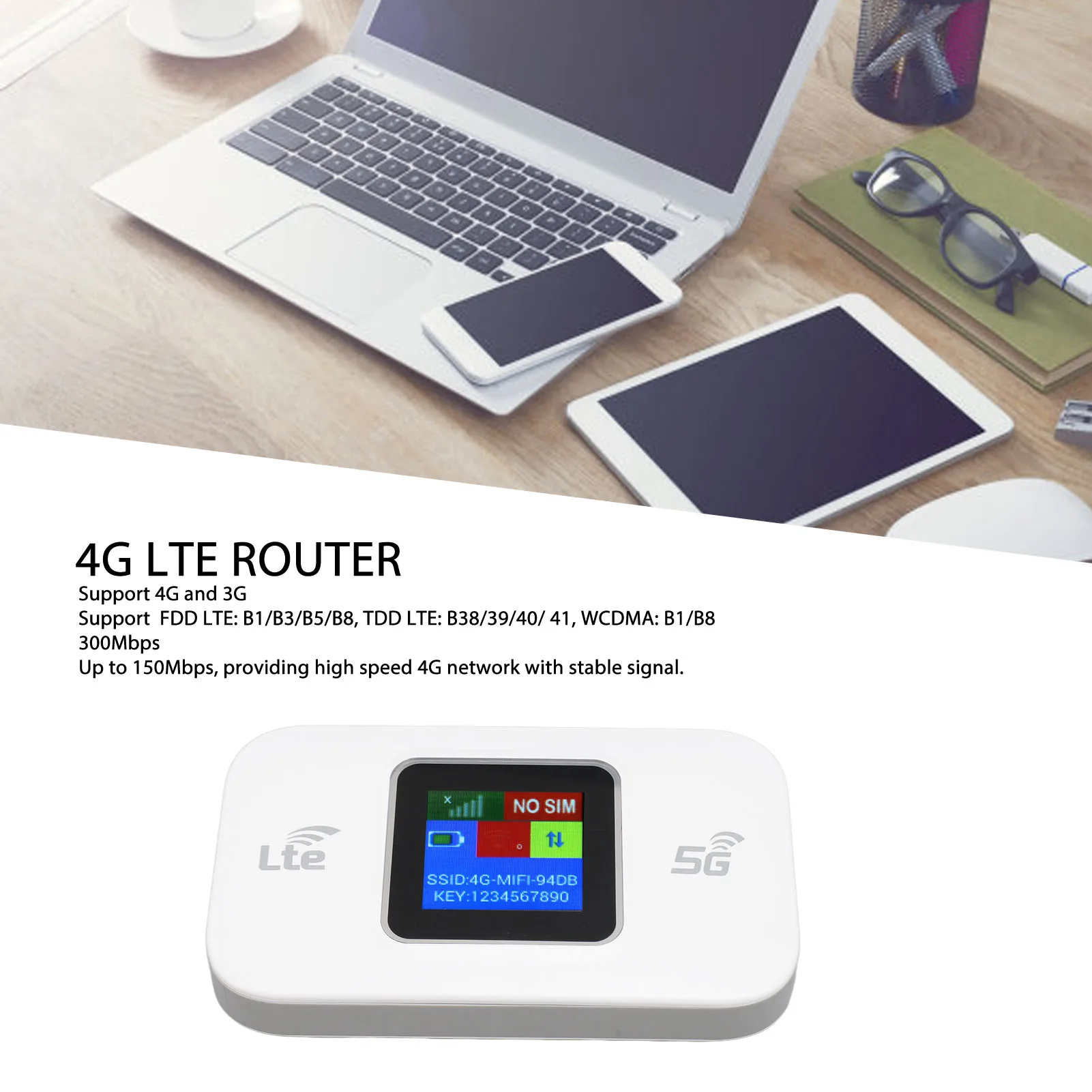 4G LTE WiFi โมเด็มแบบพกพา 4G Router Plug and Play รองรับ B1 3 5 8 38 39 40 41 สําหรับโทรศัพท์มือถือสําหรับแท็บเล็ต