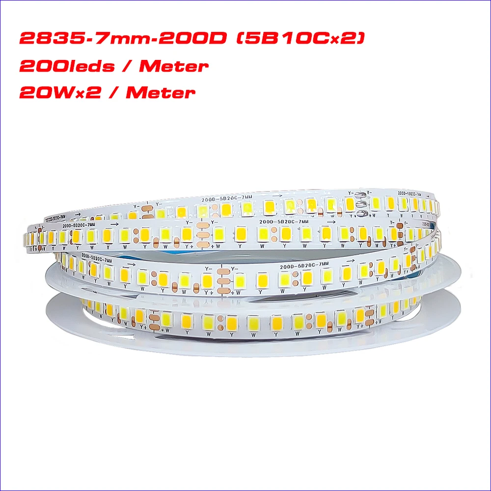 (3 solder joints) 5 meters 2835-200D-7mm SANAN Chip LED strip constant current LED ribbon 20W×2/Meter 3colors light belt.