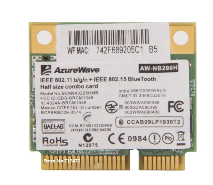 Nowe Wifi 3.0 dla kompatybilnego z Bluetooth Broadcom BCM43225HMB pół Mini karta bezprzewodowa PCI-E 300 mb/s dla ACER 4750G 5750G