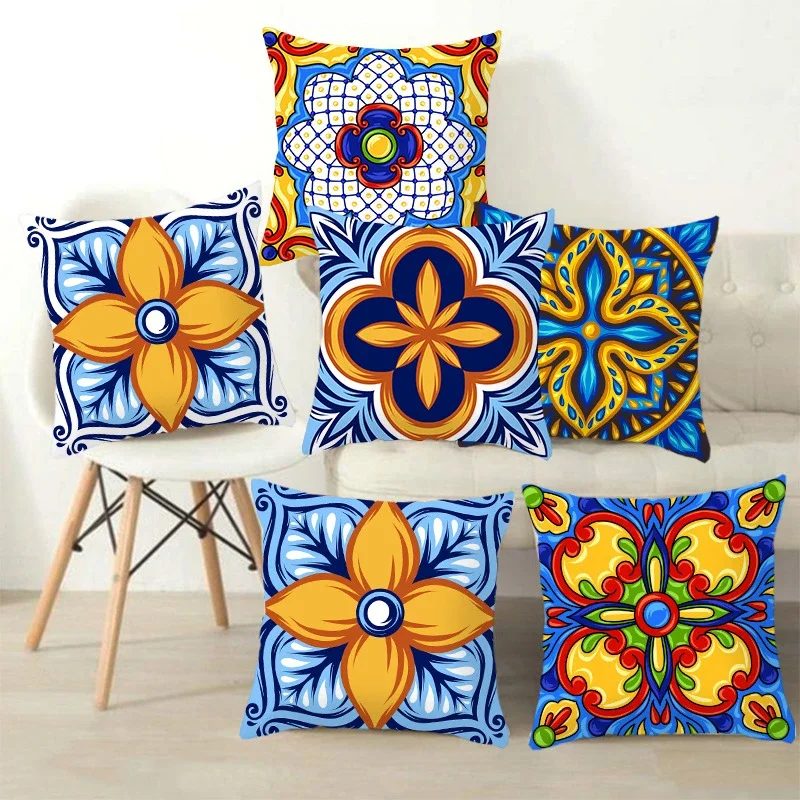Multicolor Ethinic Geometric Floral throw pillow cover with short plush print for living room sofa decoration cushion cover