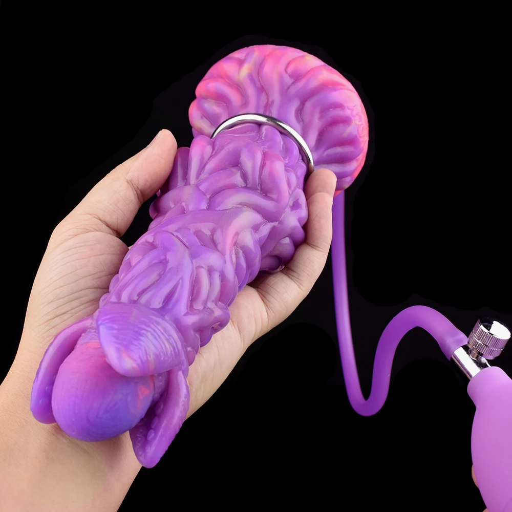 YOCY Luminous Ovipositor Toy Inflatable Silicone Anal Plug Vaginal Masturbator Fantasy Knot Dildo 7.9 inch Sex Toy For Women Men