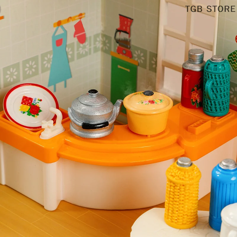 1/12 미니 석탄 스토브 주전자 가스 탱크 모델 인형 집 주방 용품 인형 집 가구 장식 액세서리