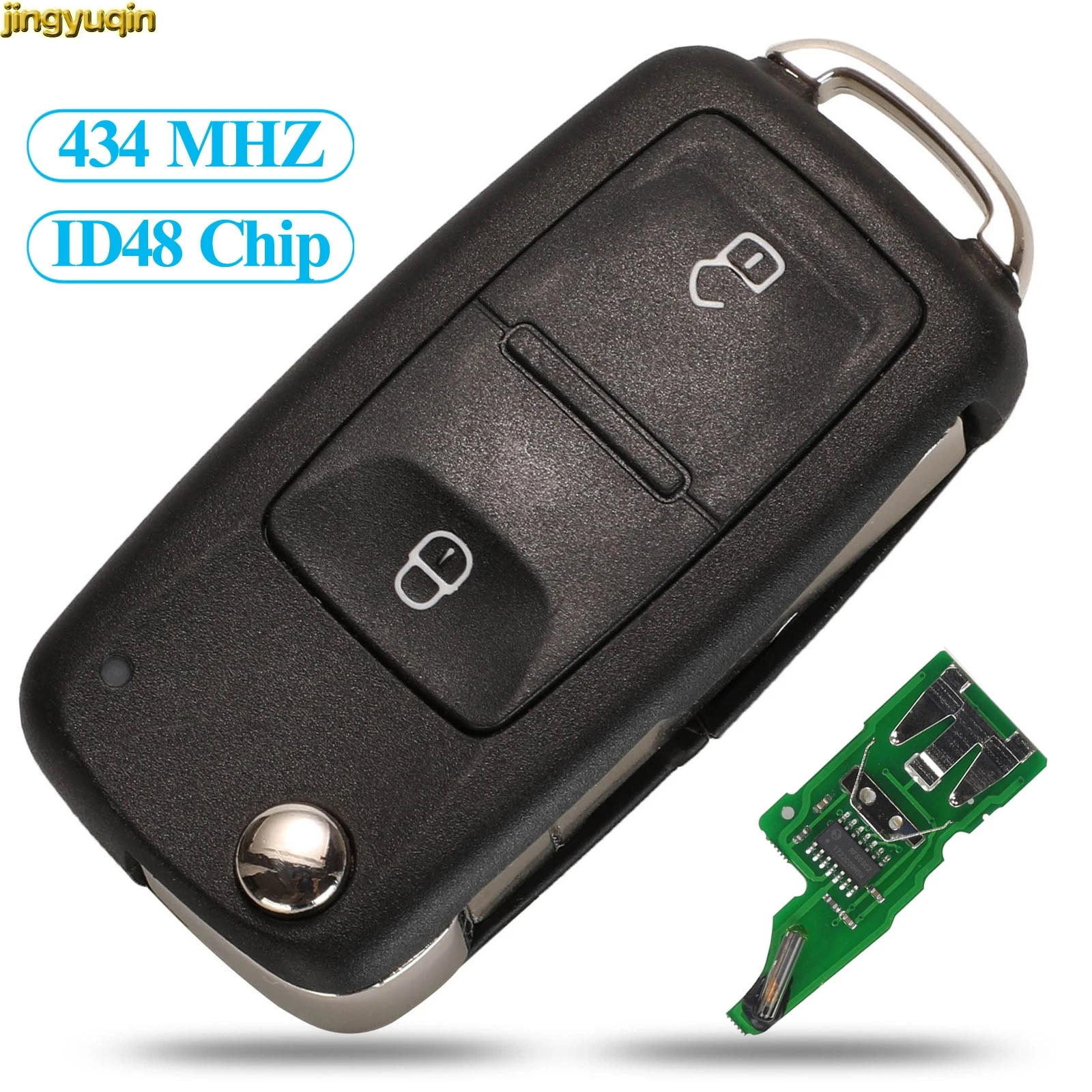 Jingyuqin Remote Flip Car Key 434MHZ ID48 Transporter Chip For VOLKSWAGEN VW Amarok Beetle Seat Leon Skoda Superb 2011-2016 2BTN