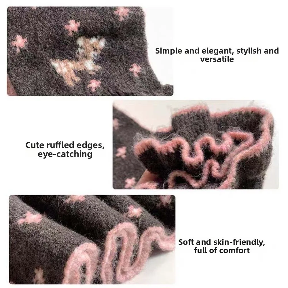 Double Sided Deer Knitted Scarf Thickened Yarn Throat Guard Reversible Warm Neckerchief Cozy Elasticity Chic Shawls