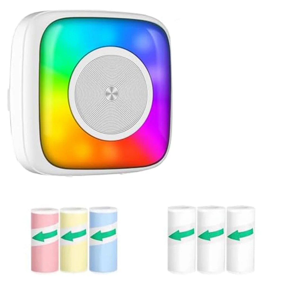 2025+ Sticker Printer Print 6 Rolls Sticker Printer with 7 Color Lighting Mode, Compatible with IOS and Android
