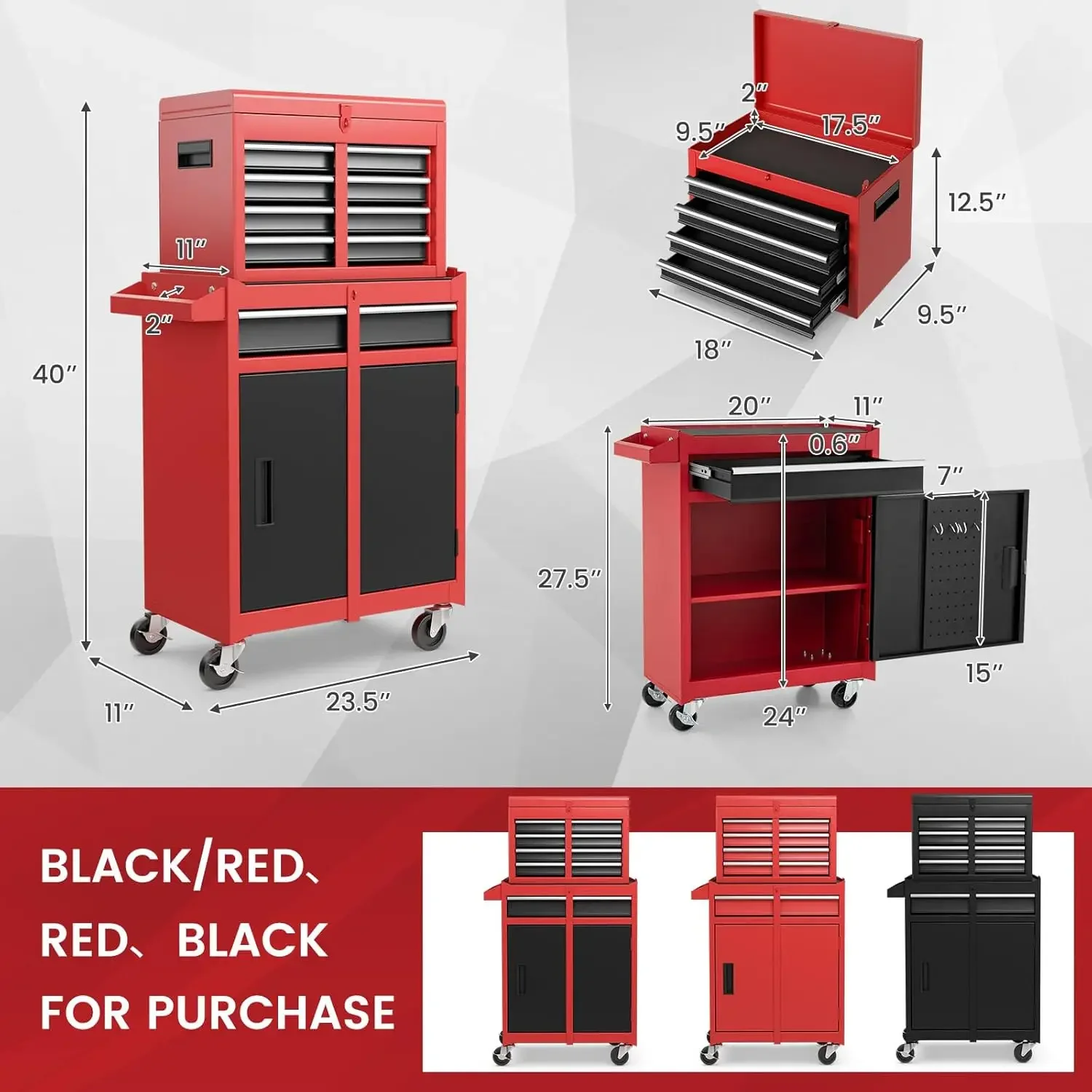 

Rolling Tool Box Chest 5-Drawer - Upgrade Material for Heavy Duty Lockable Tool-Box & Removable Cabinet -for Garage and Workshop