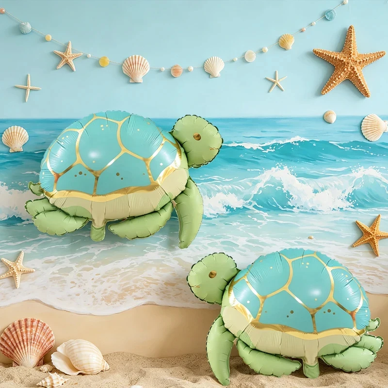 2pcs Cartoon Turtle Balloons, Ocean Animal Foil Balloon, Birthday Party Under the Sea Theme Summer Holiday Decoration, Gifts