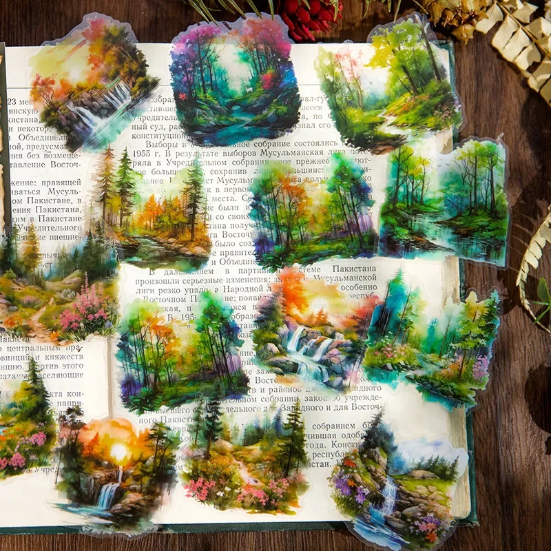 30pcs/bag Transparent Stickers Bag Twilight Forest Series Art Landscape Scrapbook Junk Journal Diary Decorative Collages