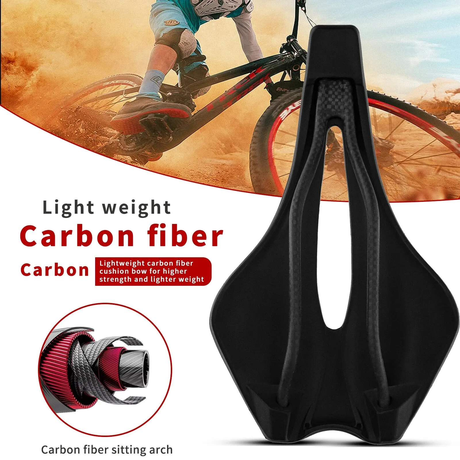 KOCEVLO-Sela De Carbono Para Bicicleta, Almofada Do Assento Ultraleve, Respirável e Confortável, Trilhos De Corrida, Dimensão 143, 120g