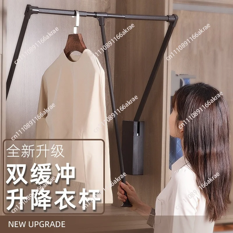 for Wardrobe lift hanging clothes rod pull-down wardrobe electric lift cabinet telescopic clothes rod aluminum alloy