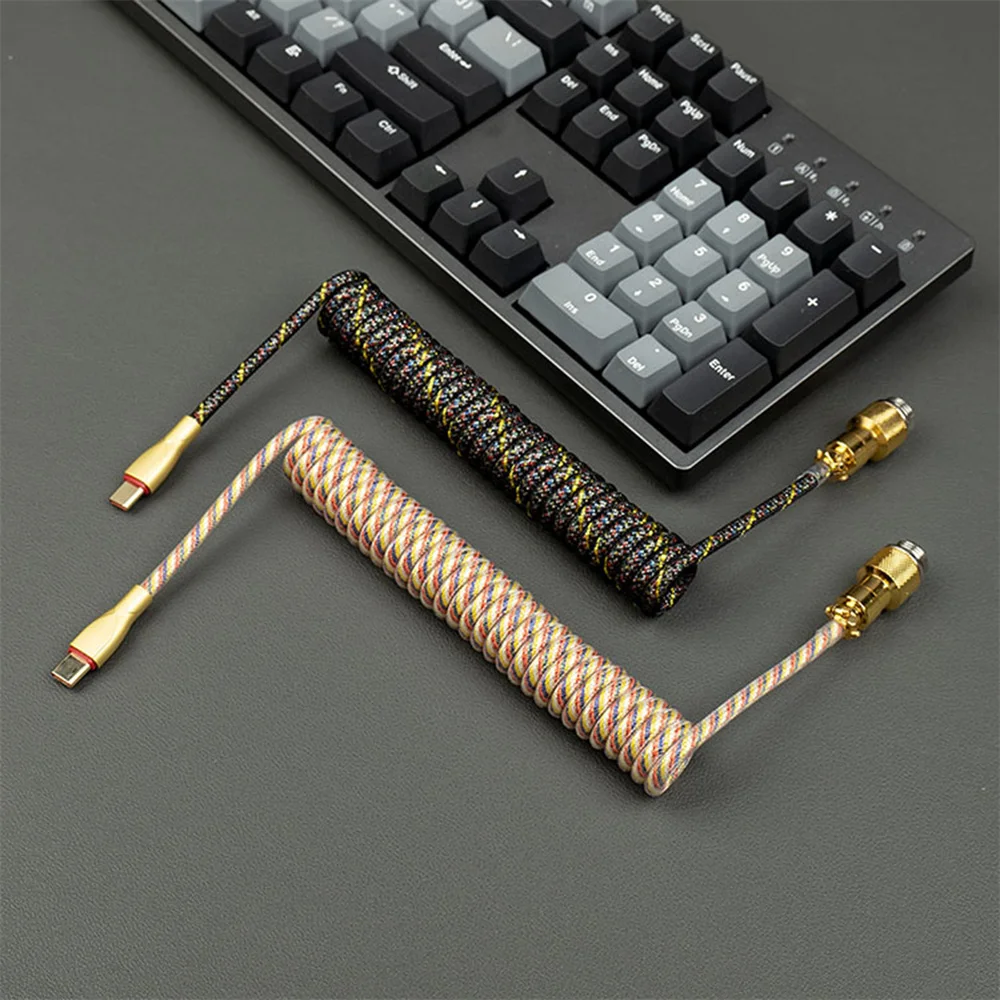 

USB Spring Cable Round Hole Plug Copper Core Game Connecting Cable Type-C Interface Mechanical Keyboard Cable