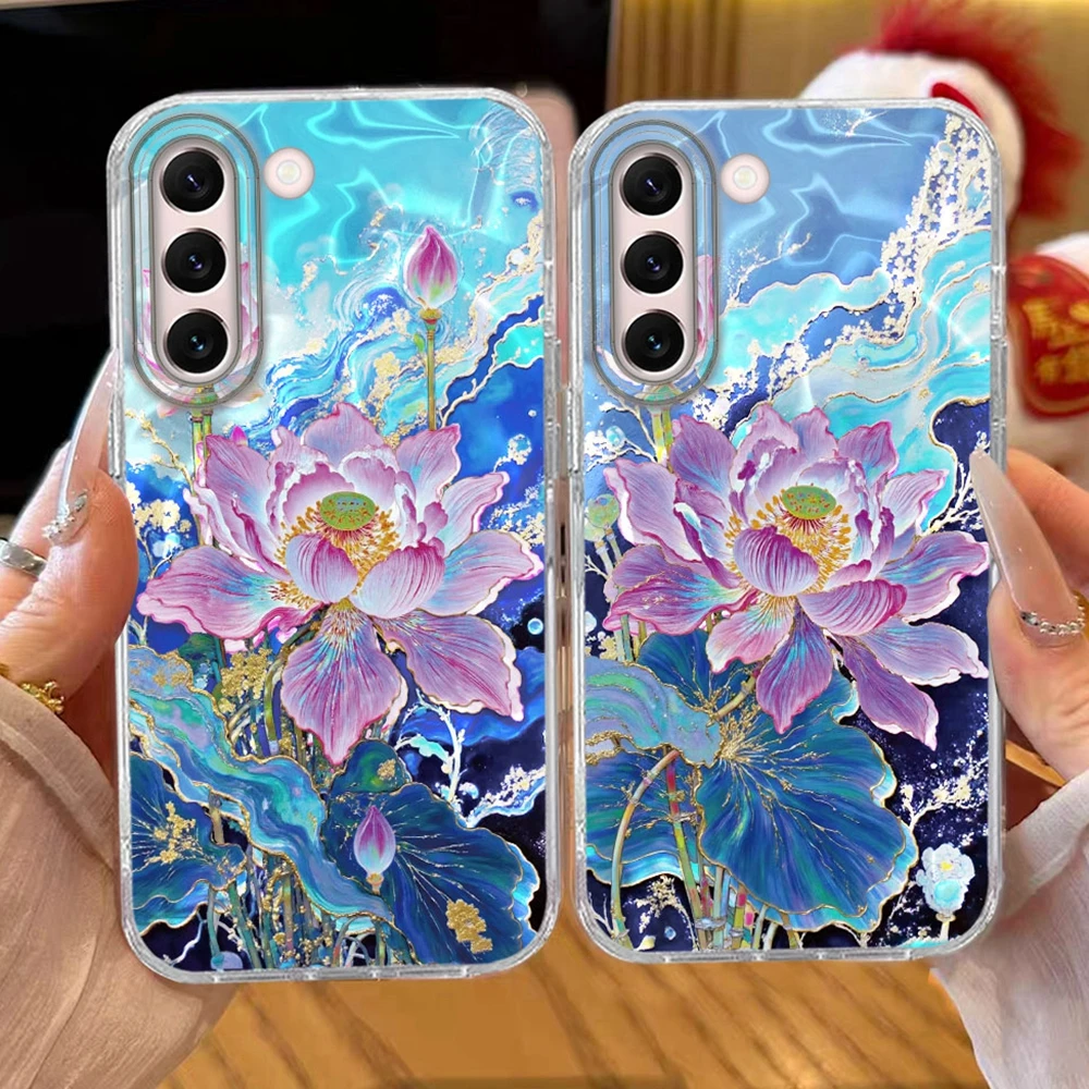 Bunte Lotusblüten INS Mädchen Luxus-Print Damen Handyhülle für Samsung Galaxy S22 S23 S25 S24 S26 S21 Plus S20 FE Ultra Cover