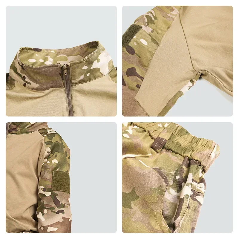 Kids Camouflage Uniform Long-sleeved Tops+Pants Sets Men's Summer Kindergarten Tactical Training Camp Frog Suit
