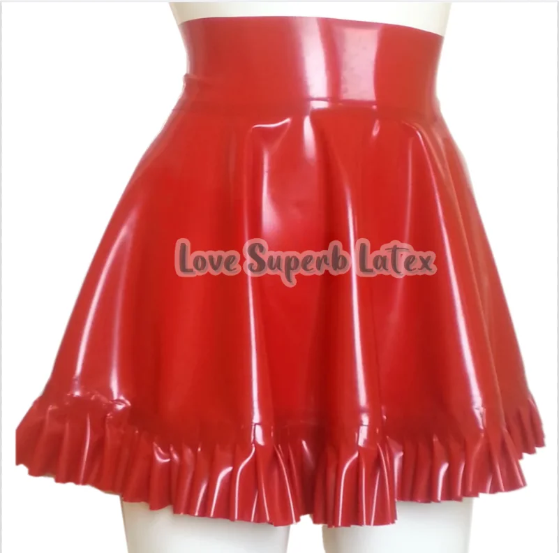 Unisex Natural Latex Rubber Mini Skirt with Frills TV Fetish Transparent Sexy Clubwear for Halloween