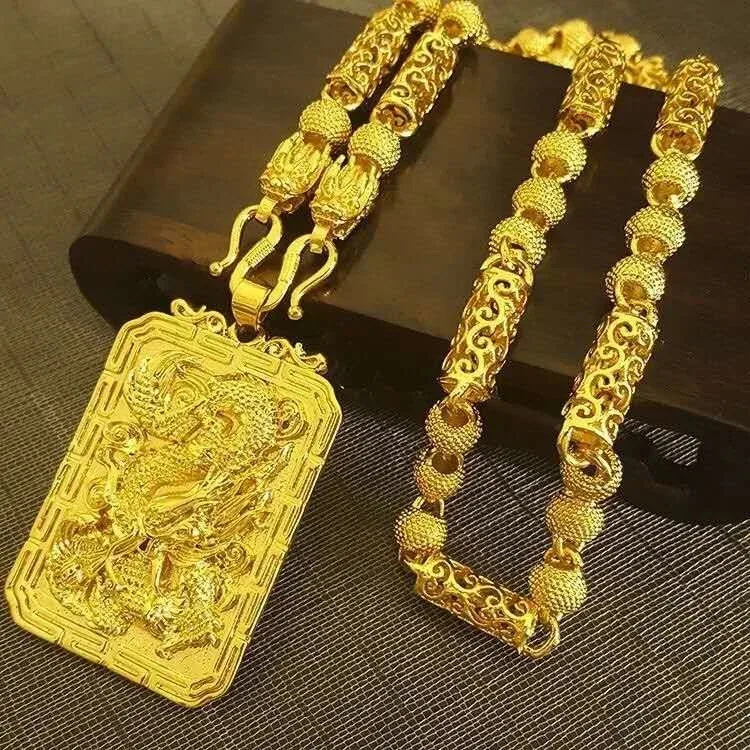 100% Plated Real 999 Gold Male Pendants Dragon Head Necklace Domineering Rough Jewelry Keel Chain Gifts Do Not Fade For Wome