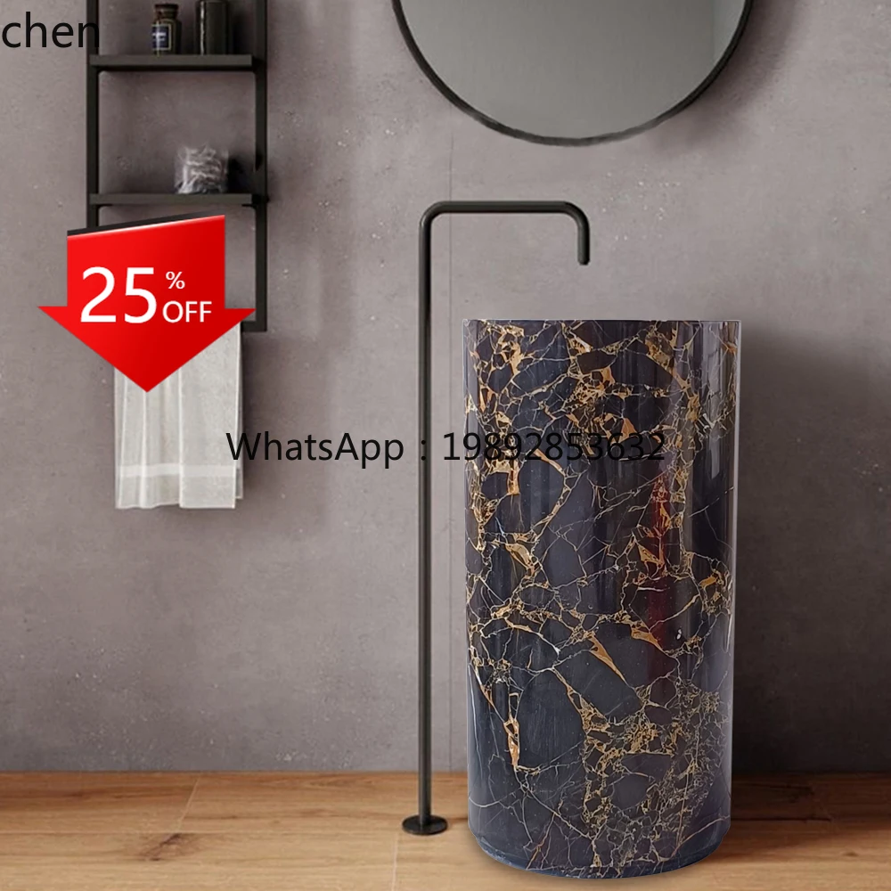 

natural marble integrated column basin floor-to-ceiling washbasin hotel clubhouse hand washbasin