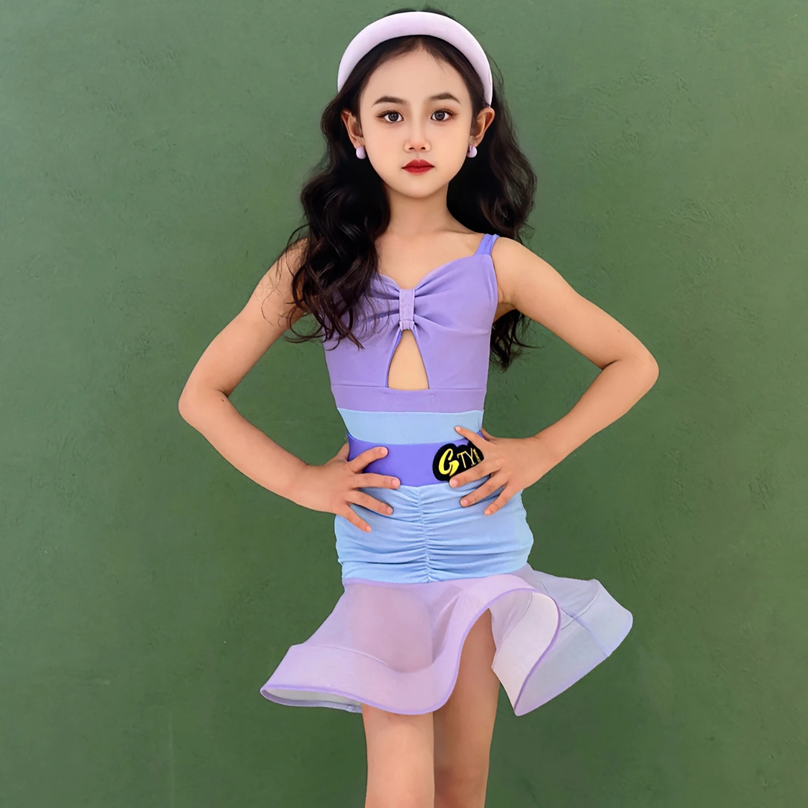 

Girls Latin Dance Dress Performance Costumes Purple Hollow Tops Skirts Samba Dance Practice Clothes Competition Wear DQL11022