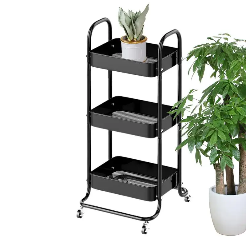 

Metal Rolling Utility Cart 3-Tier Rolling Storage Cart Small Utility Cart For Kitchen Cart Organizer With 4 Wheels Storage Rack